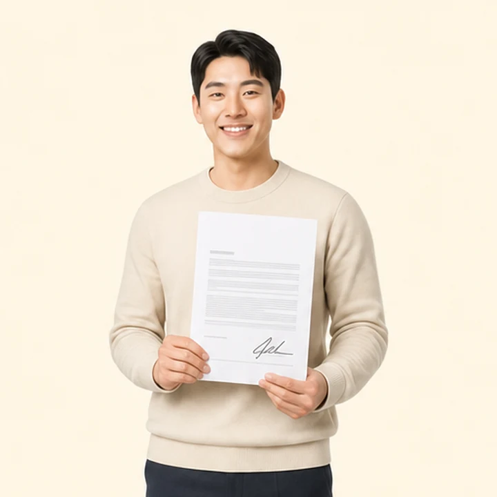 기아 스포티지 저신용장기렌트카 서면 견적서를 들고 있는 고객
